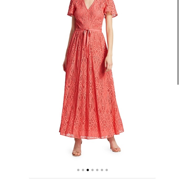ML MONIQUE LHUILLIER Laser Lace Dress Coral - Picture 4 of 13
